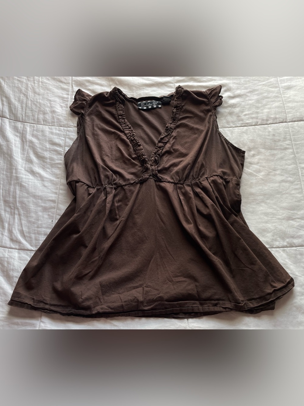 Vintage Chocolate Brown Cotton Sleevless Babydoll Henley Top 16W Fairycore 90s